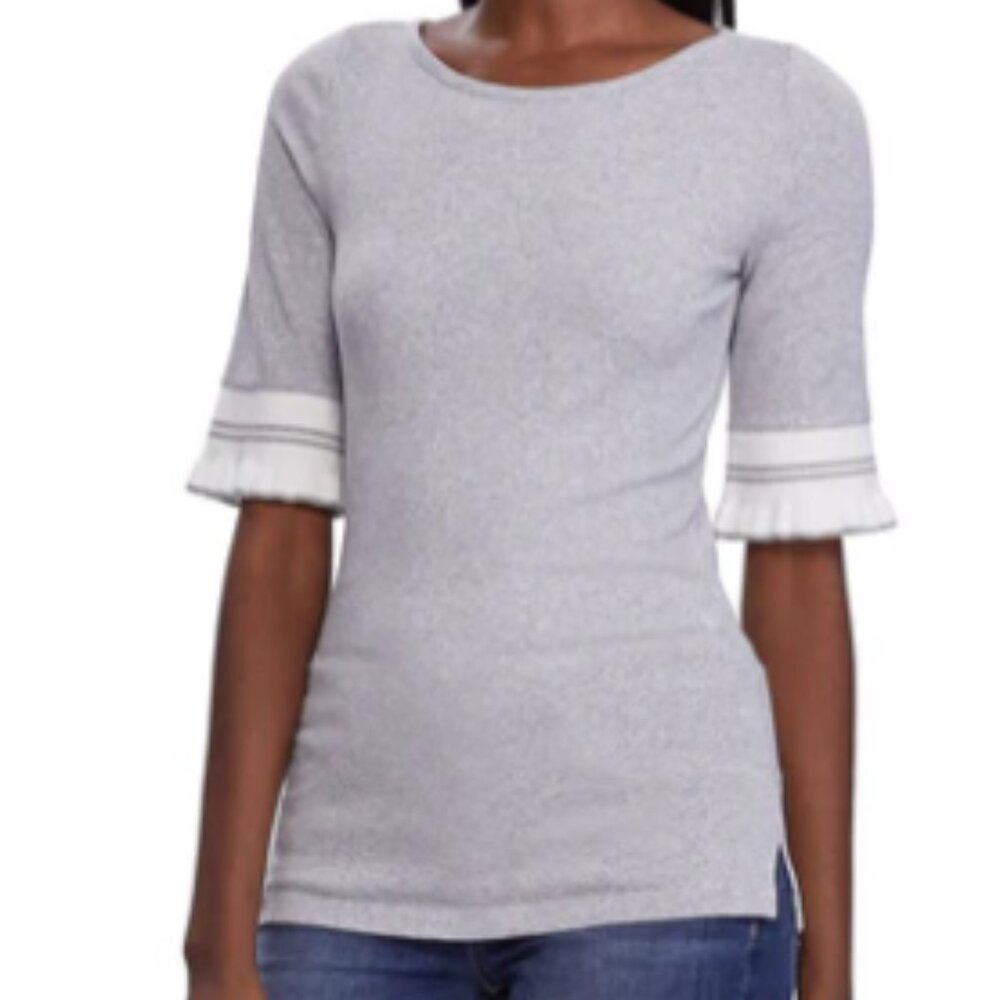 Lauren Ralph Lauren Gray Ruffled Top – Size Medium